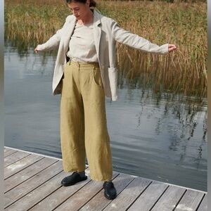 Linenfox Brooke olive trousers - Barrel trousers Loose linen pants